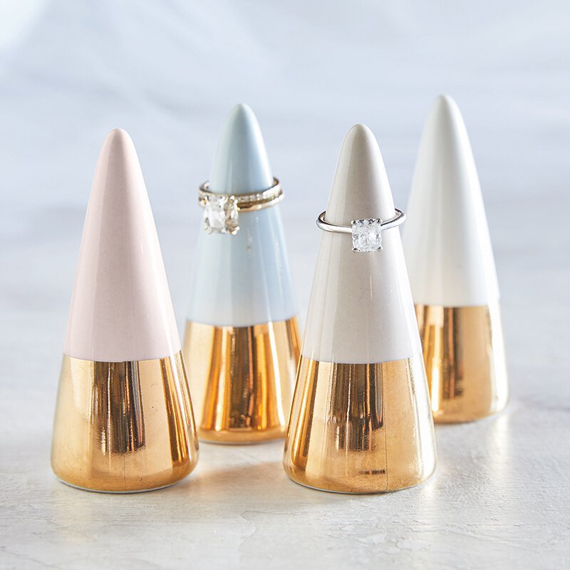 Ring Cone Holder in Blush Pink with Gold Metallic