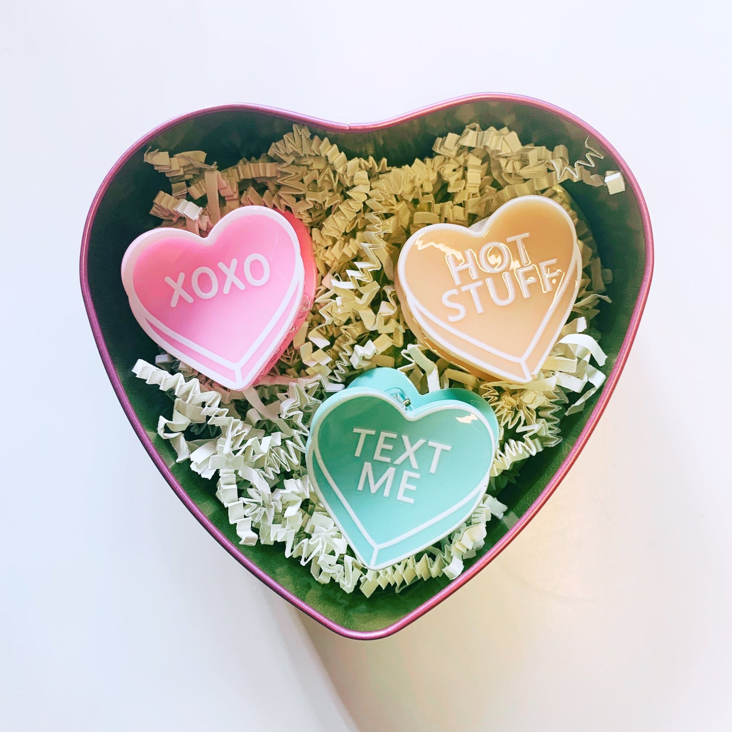 Romantic Set of 3 Mini Heart Claws in Heart Shaped Gift Box