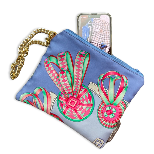Rubans du Cheval Blue Vintage Scarf Wristlet Bag