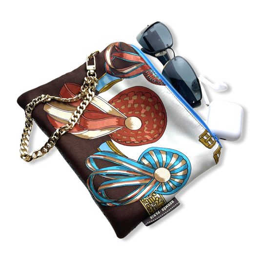 Rubans du Cheval Turquoise Vintage Scarf Grand Wristlet Bag