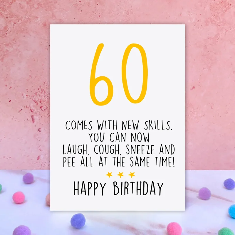 1 pc funny birthday card with text blessing to celebrate 60th birthday. Creative greeting card. Perfect gift for family, friends