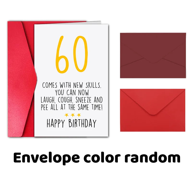 1 pc funny birthday card with text blessing to celebrate 60th birthday. Creative greeting card. Perfect gift for family, friends