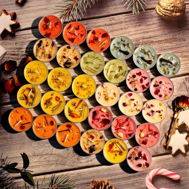 0.53OZ Mini Spell Candles Intention Tea Light Candles Unscented Witch Manifestation Candles with Dried Flowers Crystal