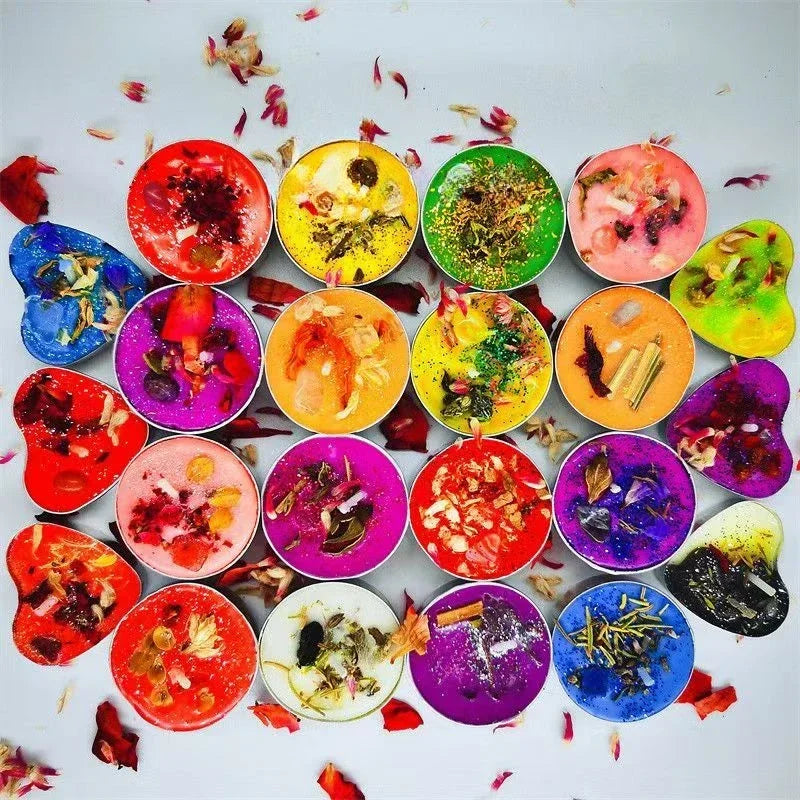 0.53OZ Mini Spell Candles Intention Tea Light Candles Unscented Witch Manifestation Candles with Dried Flowers Crystal