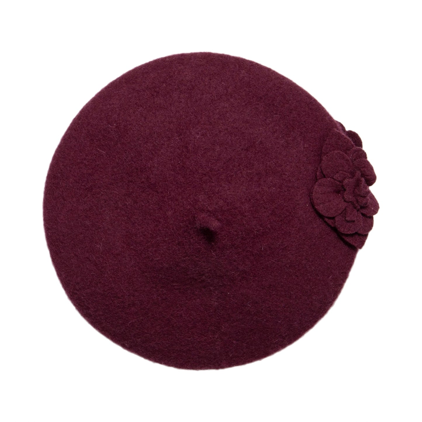 Womens Wool Beret With Flowers-One Size