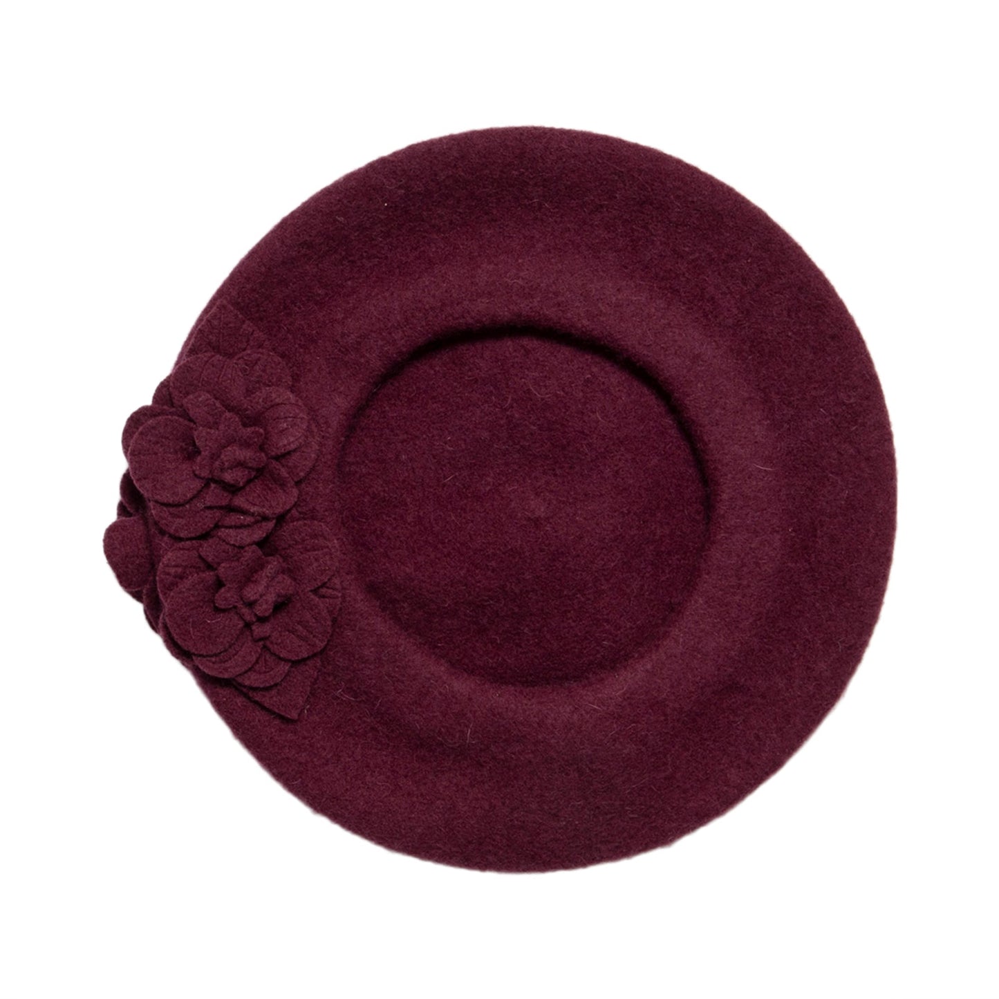 Womens Wool Beret With Flowers-One Size