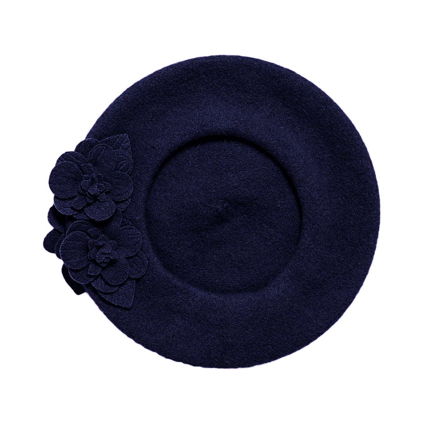 Womens Wool Beret With Flowers-One Size