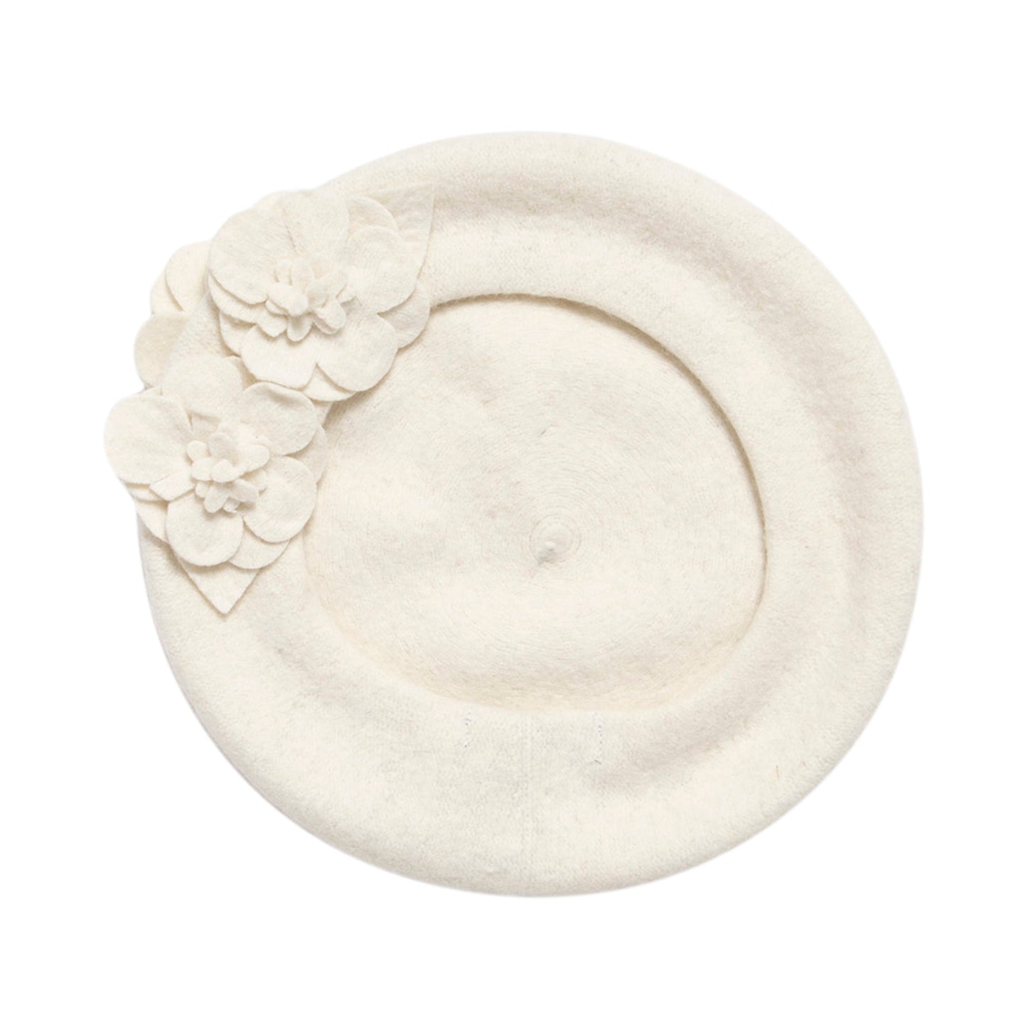 Womens Wool Beret With Flowers-One Size