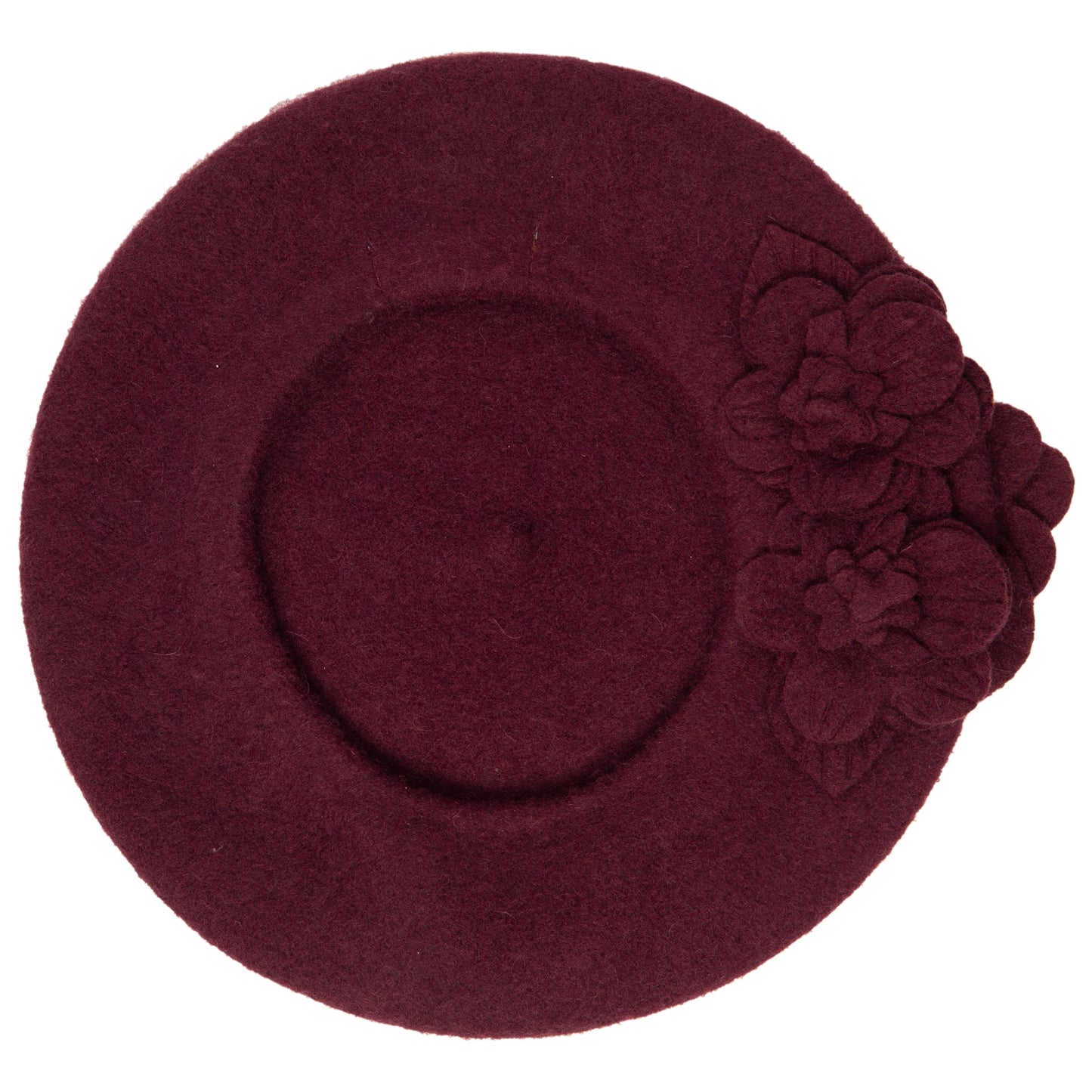Womens Wool Beret With Flowers-One Size