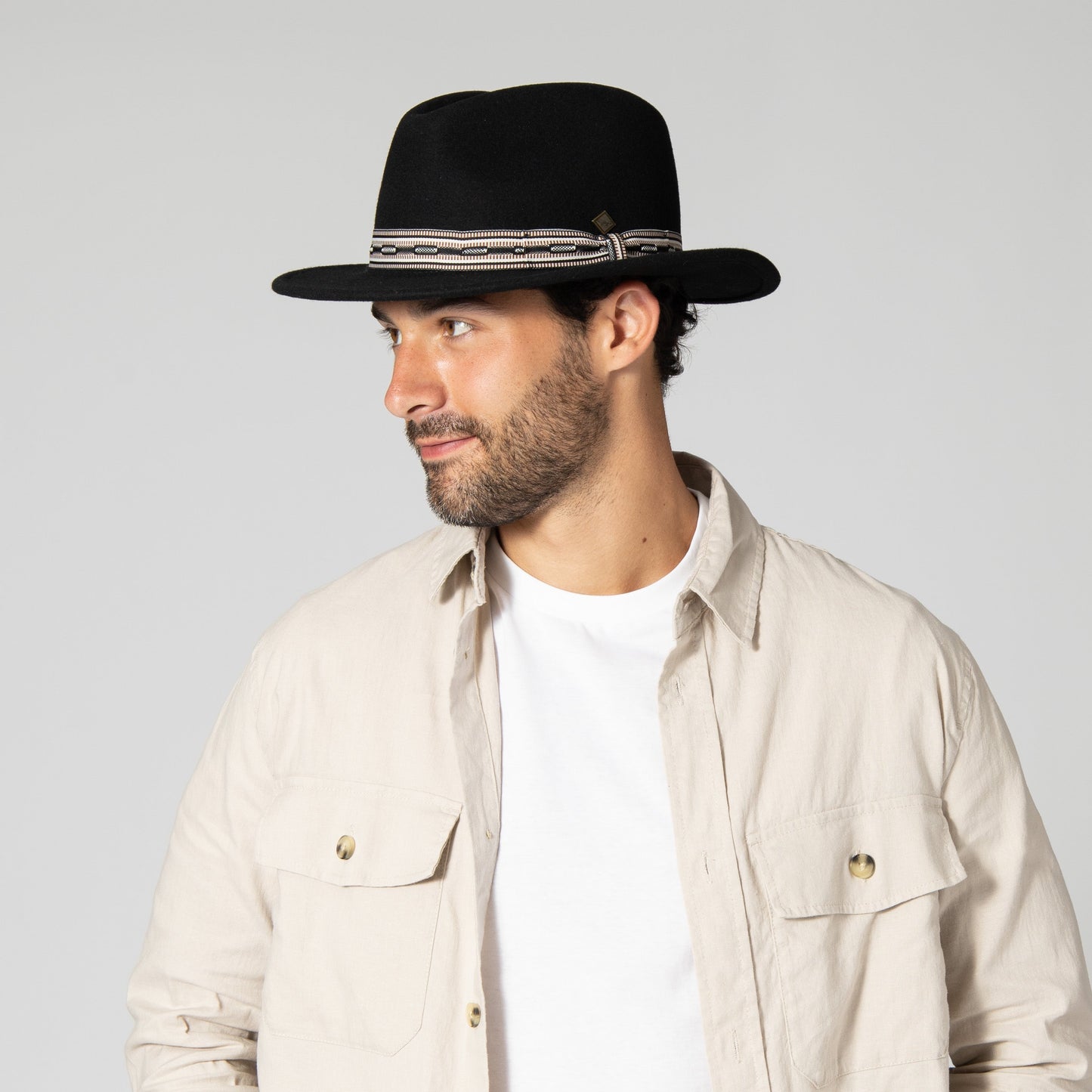 Men's Wool Felt Fedora With Multi Stripe  Jacquard Band