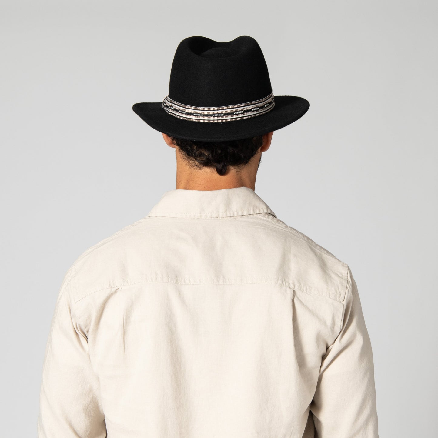 Men's Wool Felt Fedora With Multi Stripe  Jacquard Band