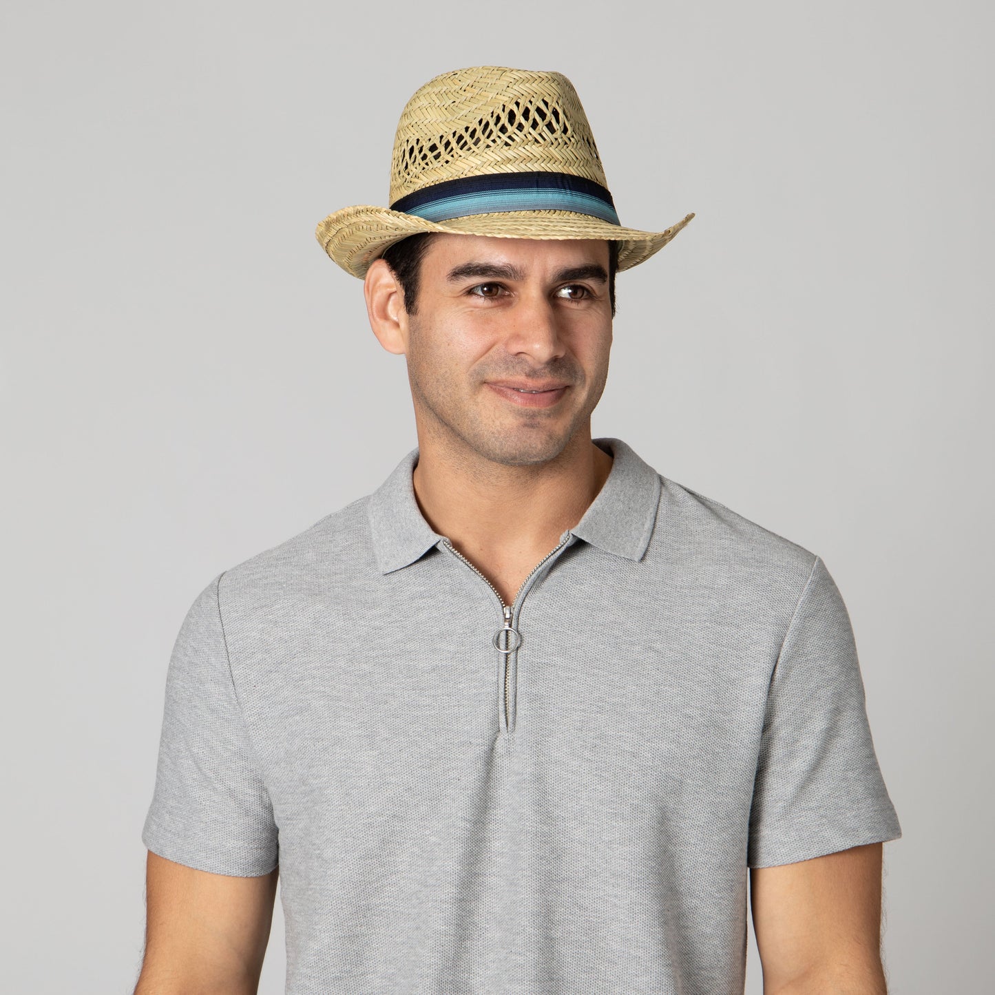 Mens Seagrass Fedora With Multi Color Inset