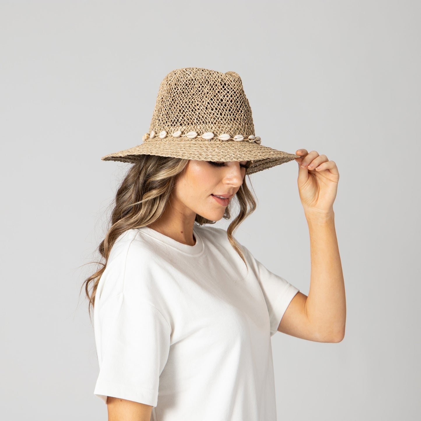 Women's Seagrass Fedora With Gold Plated Shell Band