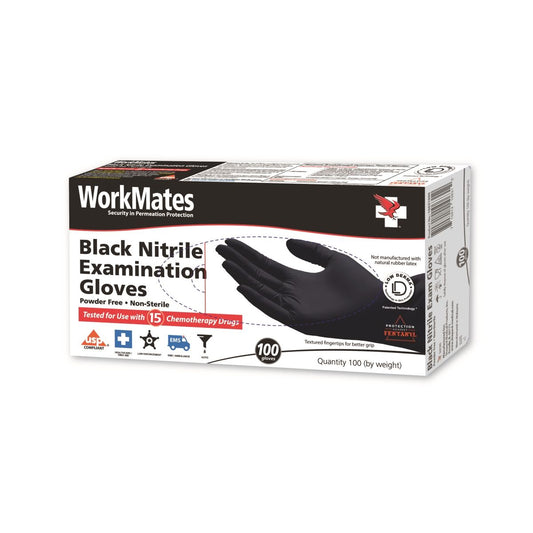 Workmates Nitrile Exam Gloves, Black - Large - Case of 10 - 100 Cou