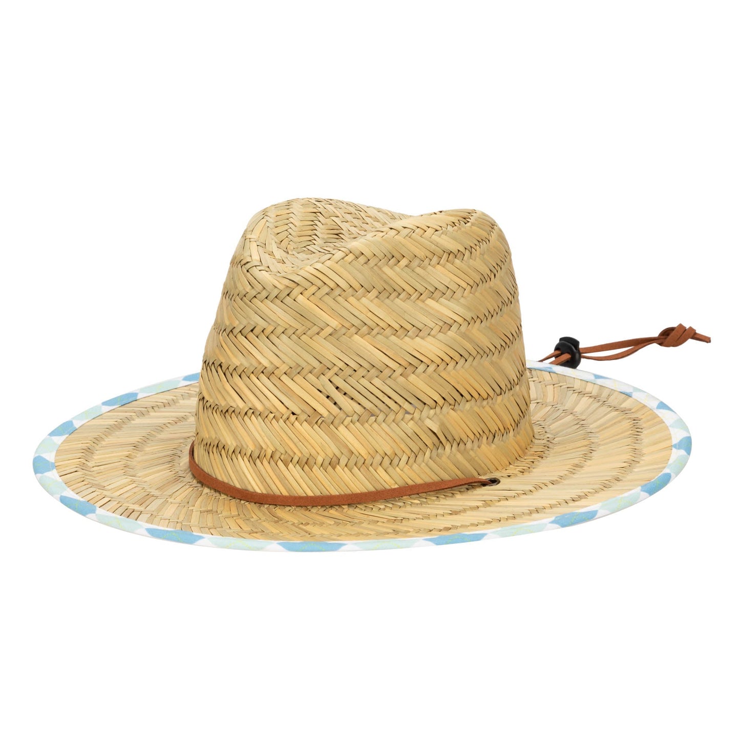 Kids Straw Lifeguard with Plaid Printed Underbrim and Faux Leather Chin Chord