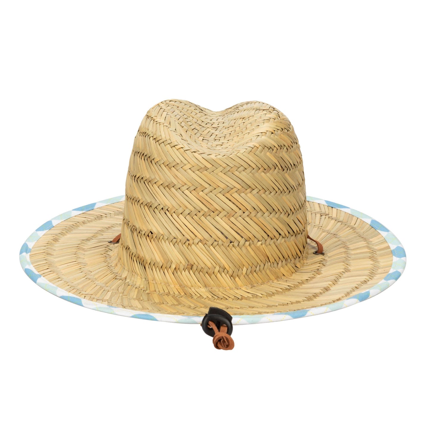 Kids Straw Lifeguard with Plaid Printed Underbrim and Faux Leather Chin Chord