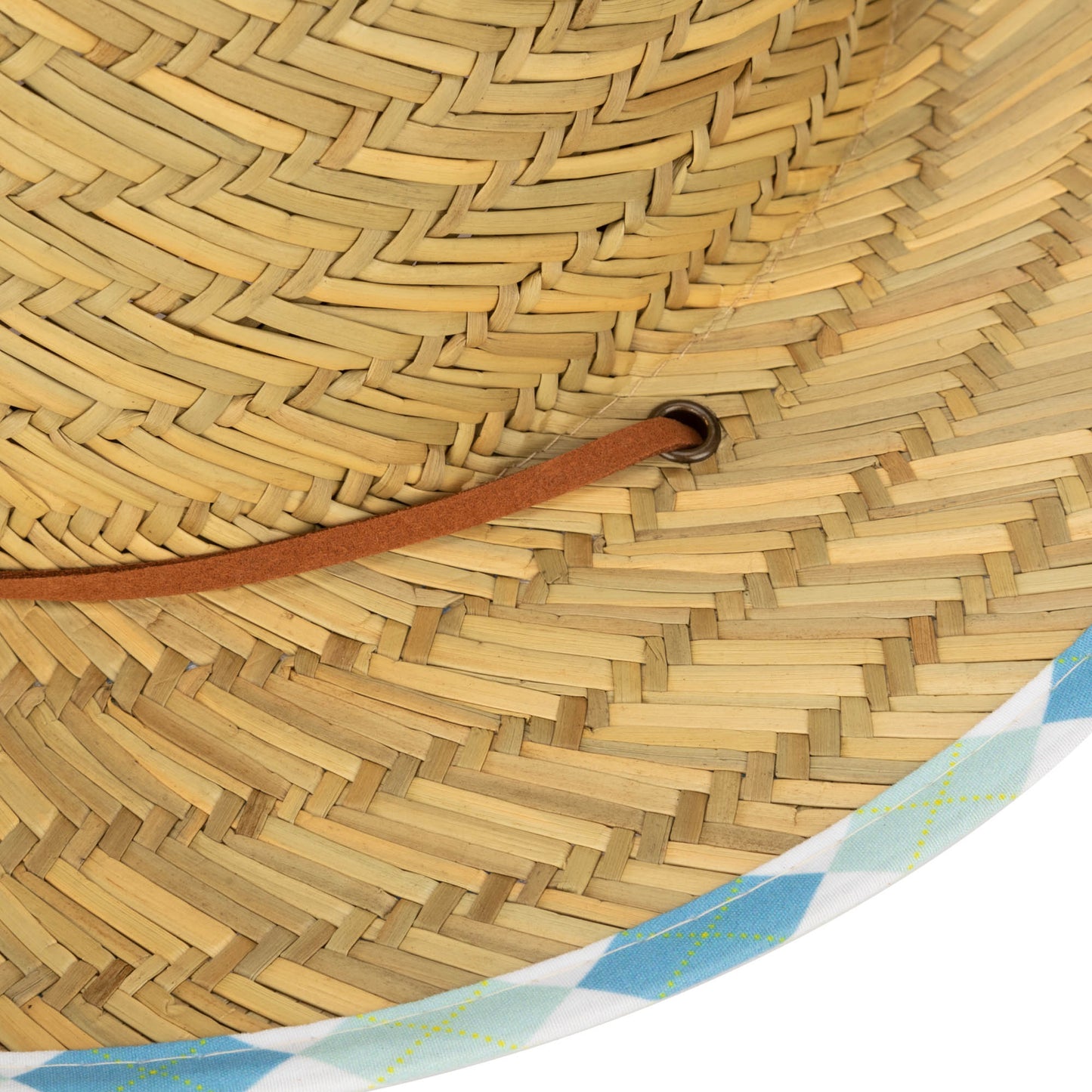 Kids Straw Lifeguard with Plaid Printed Underbrim and Faux Leather Chin Chord