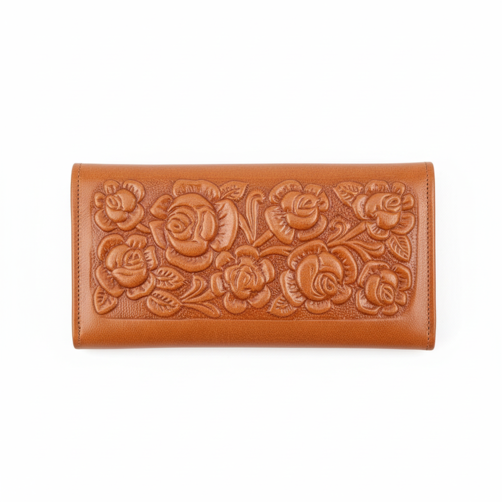Leather Western Clutch - Tan Flower