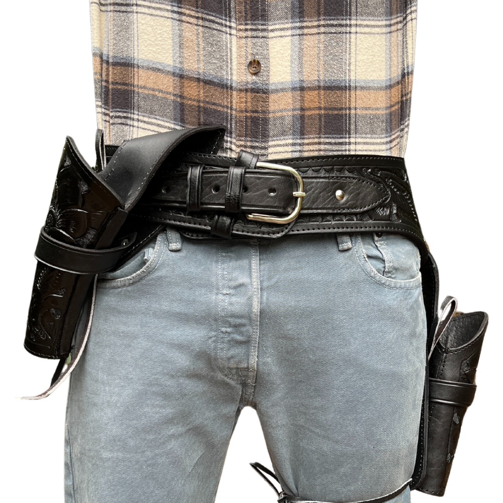 Left Hand Cross Draw Leather Holster - Black Tooled