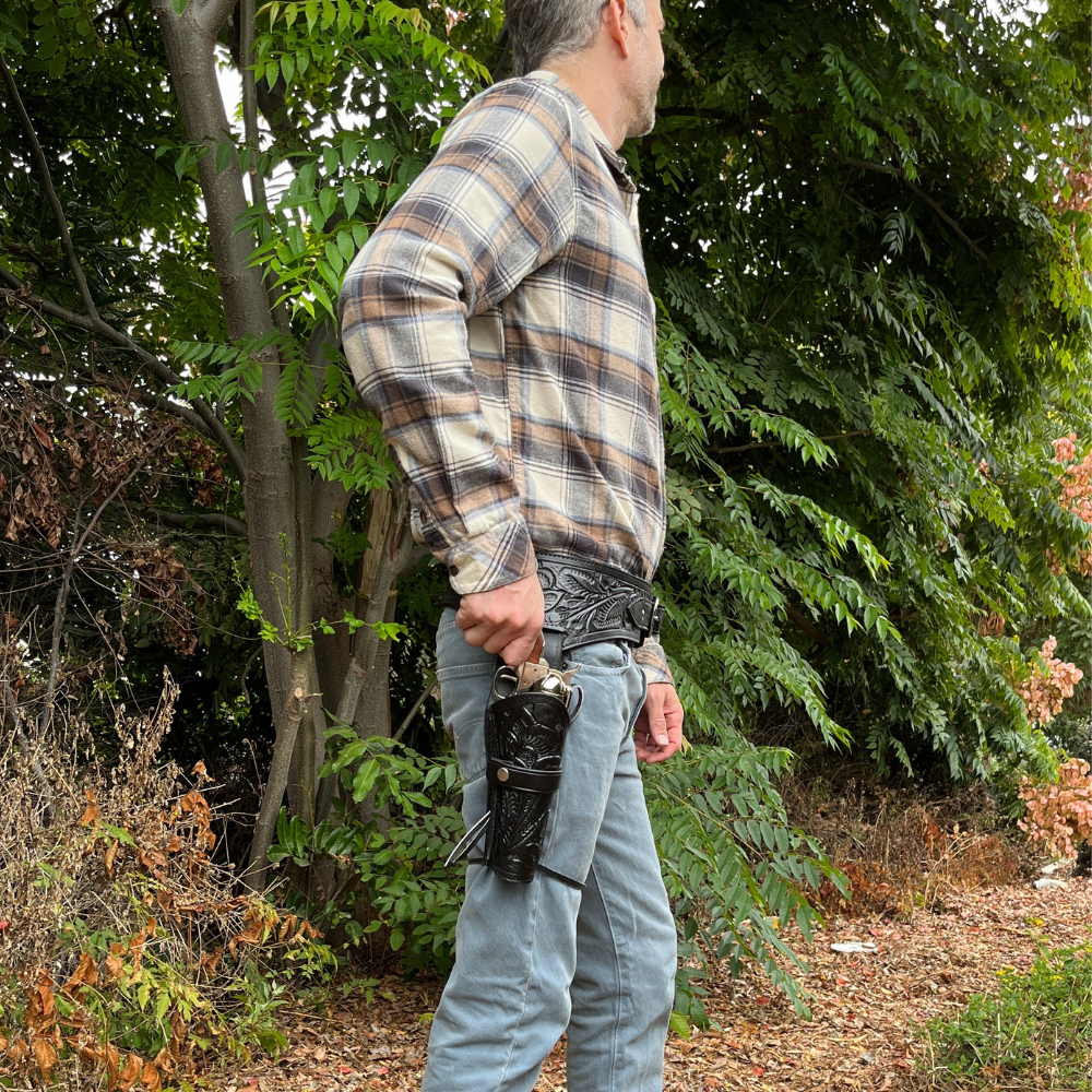 44/45 Caliber Revolver Leather Holster Belt - Black - Osadia Concept Store