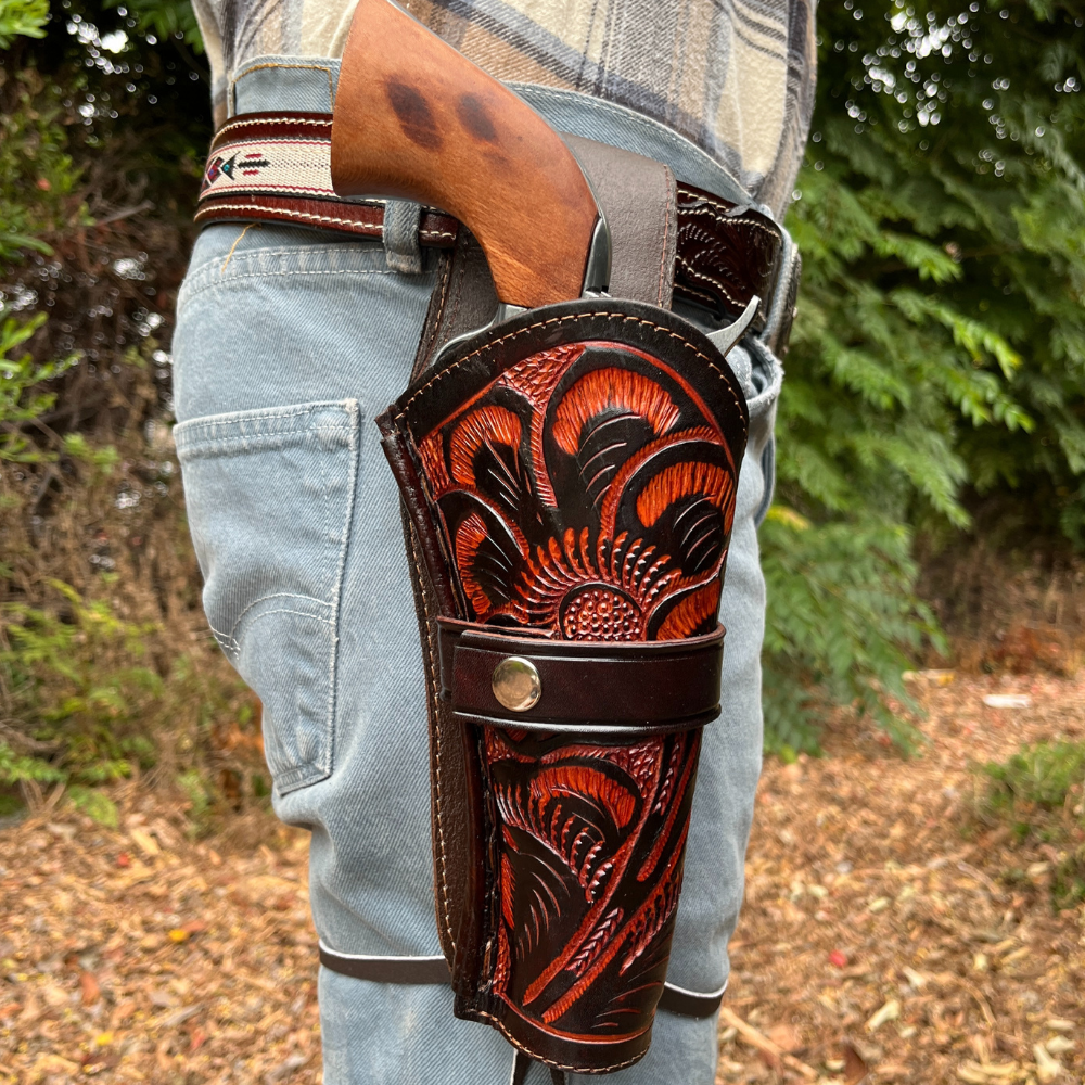 Hip Draw Tooled Leather Holster  - Brown - Osadia Concept Store