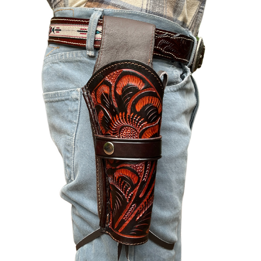 Hip Draw Tooled Leather Holster  - Brown - Osadia Concept Store