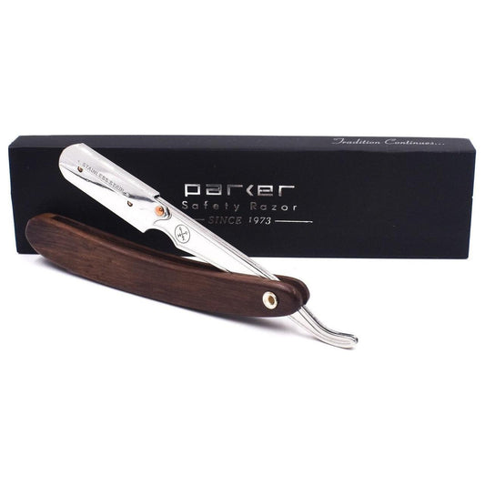 Parker SRDW Clip-Type Dark Sheesham Wood Handle Stainless Steel Straight Barber Shavette Razor
