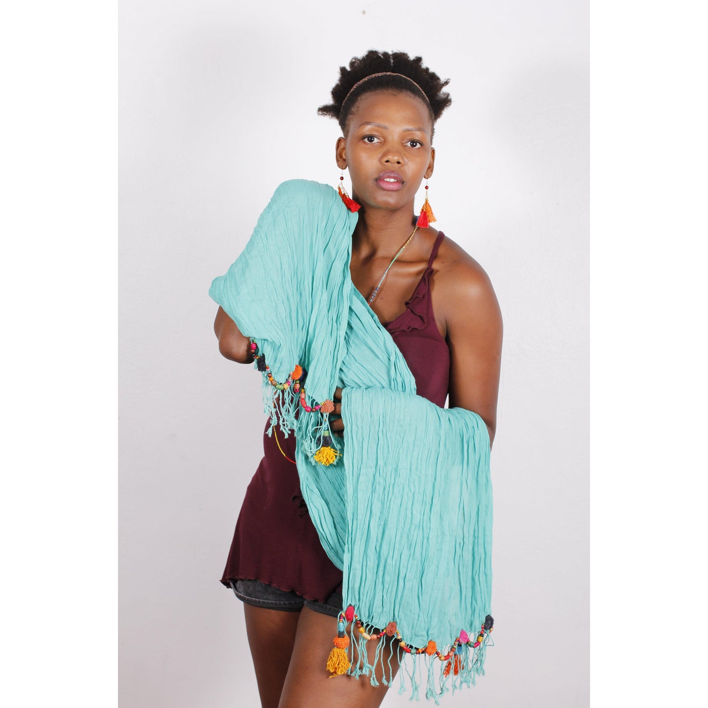 Cotton Pom Pom Sustainably Made Scarf - Thailand