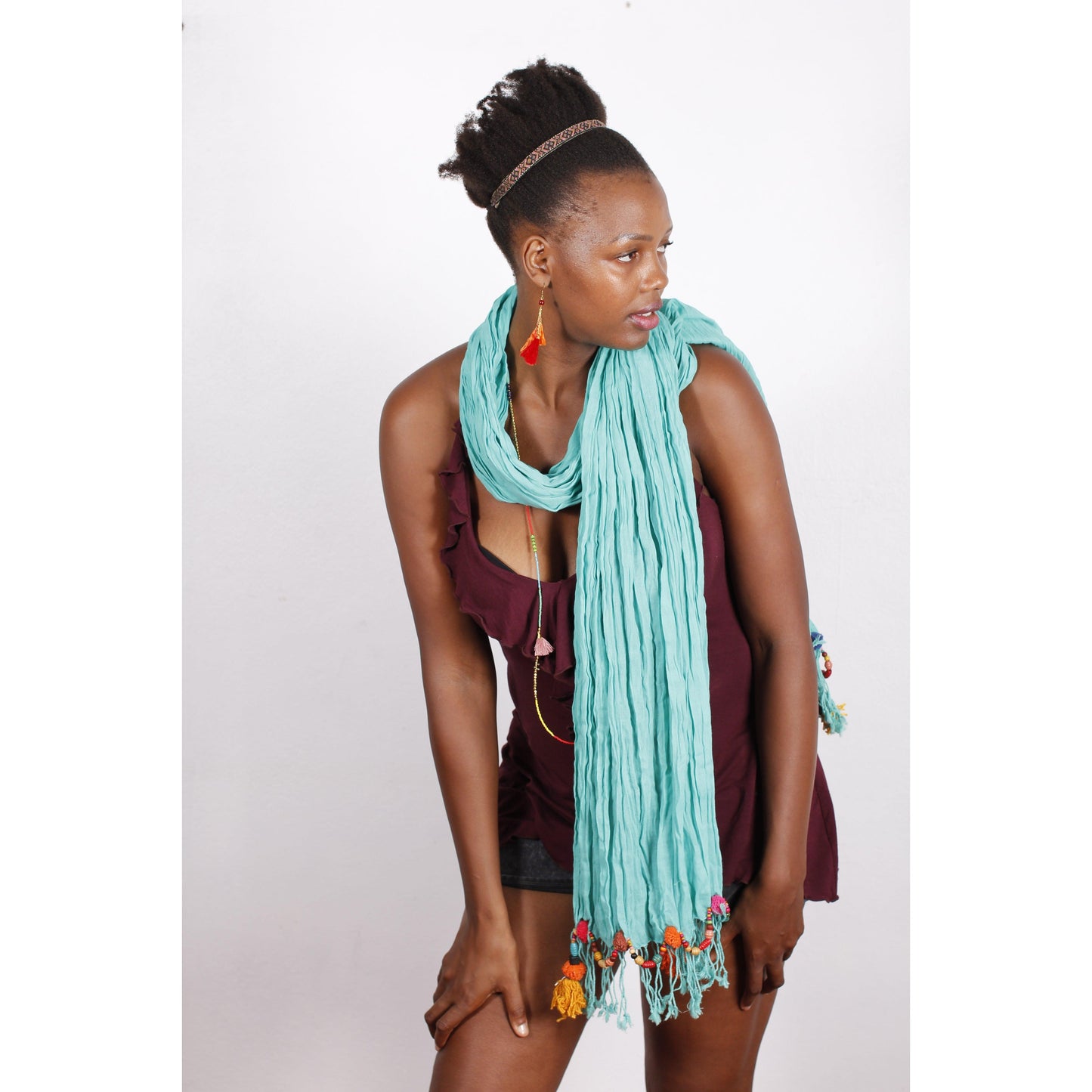 Cotton Pom Pom Sustainably Made Scarf - Thailand