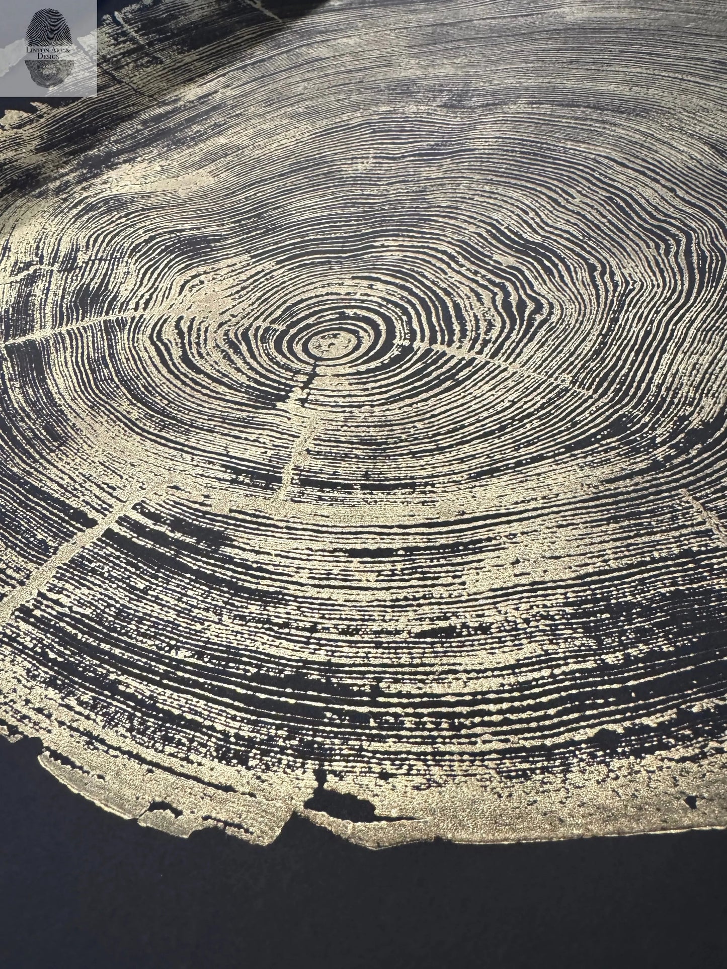 San Francisco Redwood. Gold and Black, 36x48 Inches. Original Signed artwork made from Real Redwood