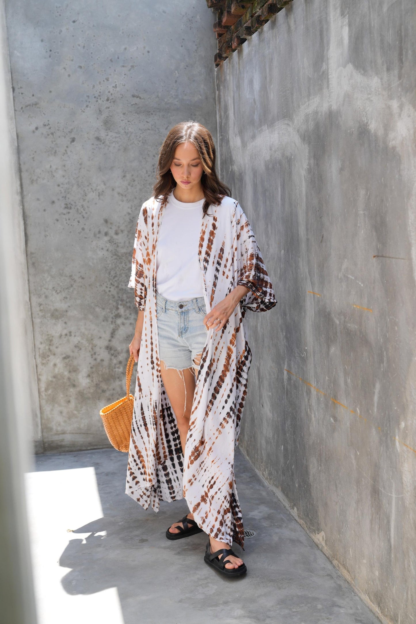 Sara Hand Dyed Kimono in White/Brown Multi - Osadia Concept Store