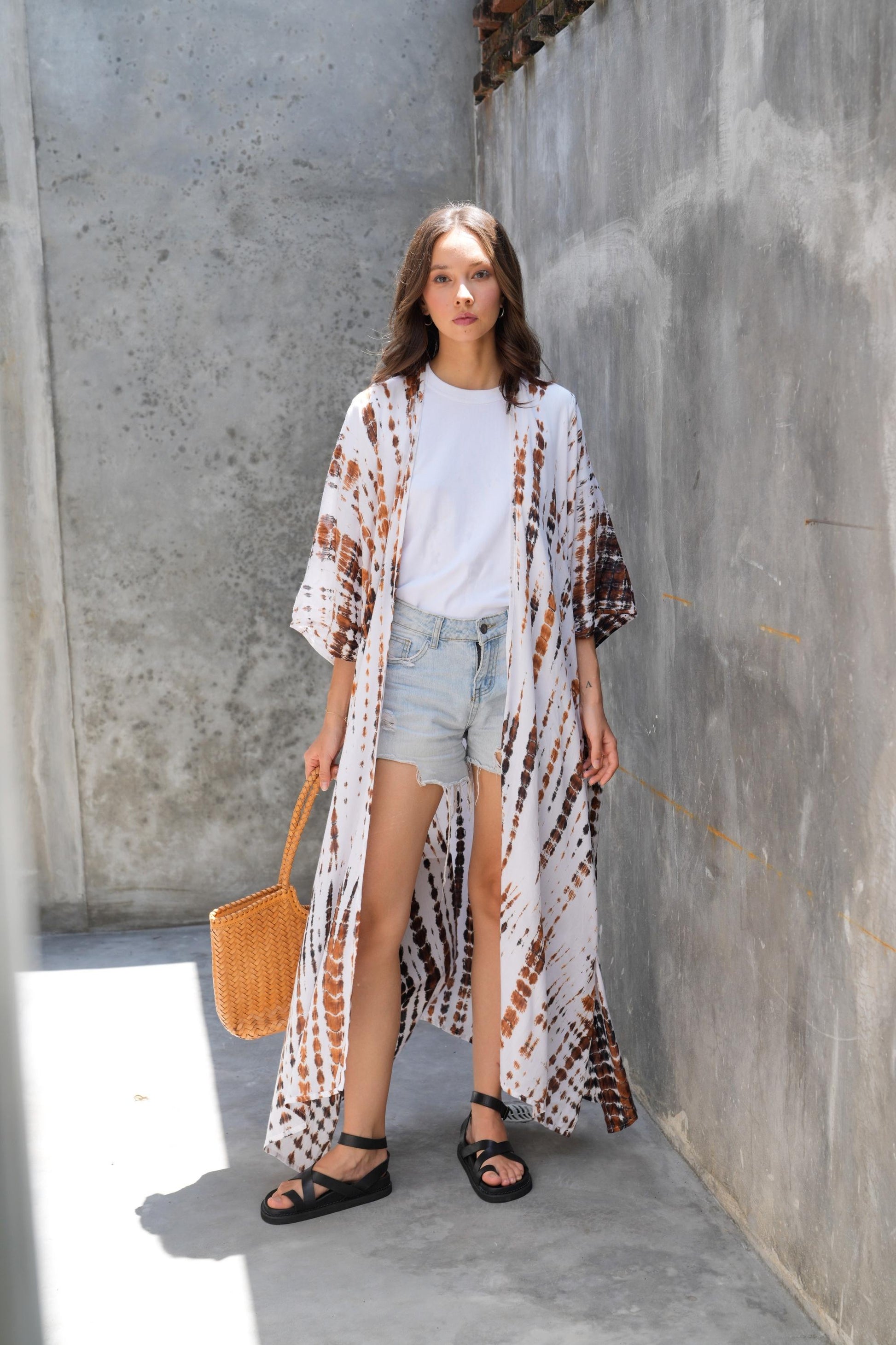 Sara Hand Dyed Kimono in White/Brown Multi - Osadia Concept Store