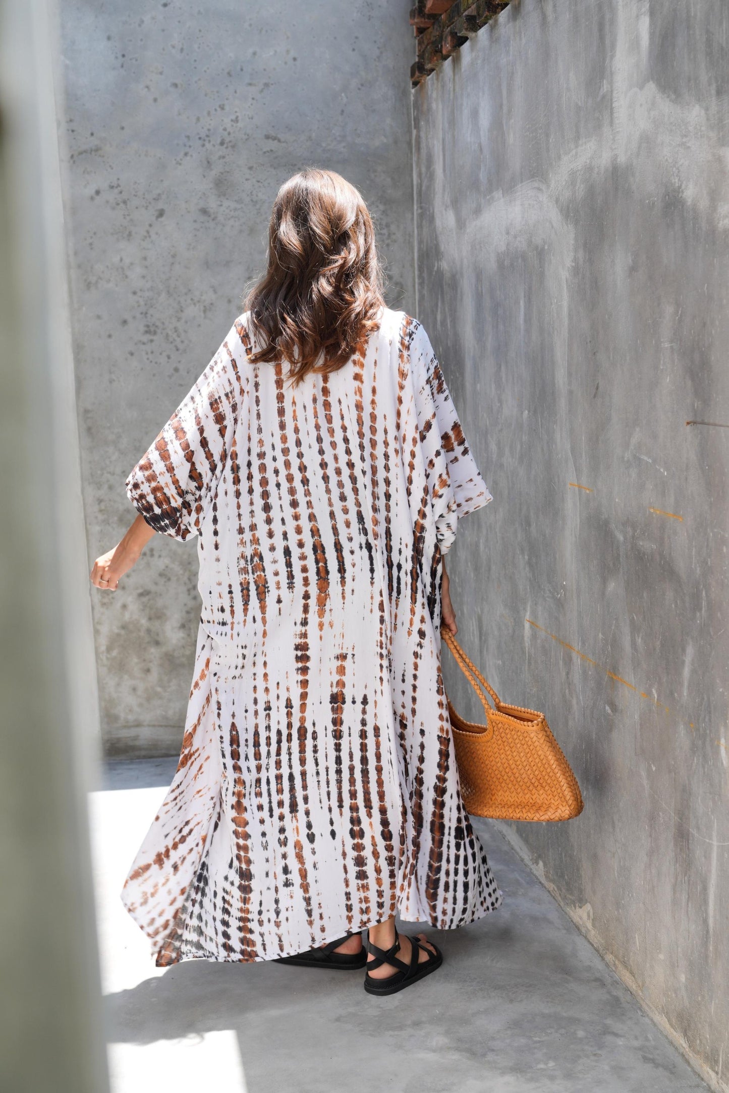Sara Hand Dyed Kimono in White/Brown Multi - Osadia Concept Store