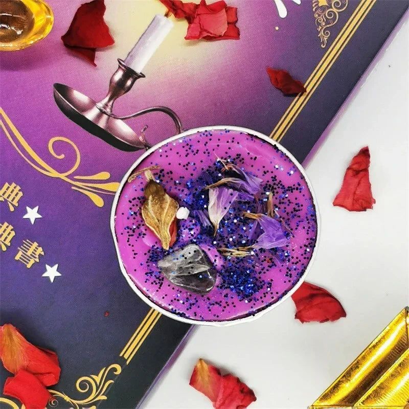0.53OZ Mini Spell Candles Intention Tea Light Candles Unscented Witch Manifestation Candles with Dried Flowers Crystal