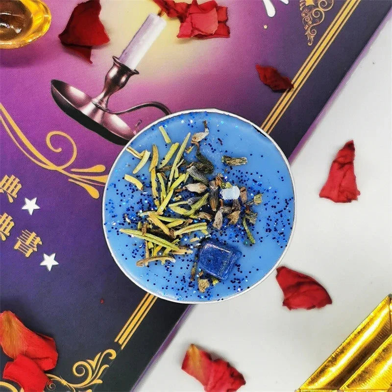 0.53OZ Mini Spell Candles Intention Tea Light Candles Unscented Witch Manifestation Candles with Dried Flowers Crystal