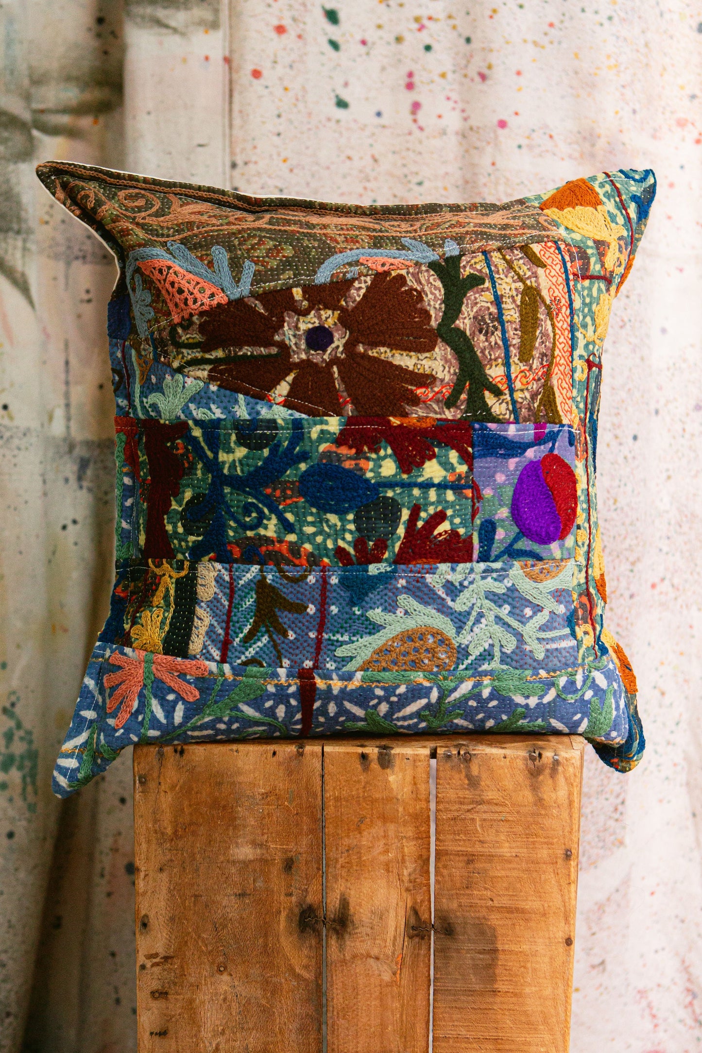 Vintage Suzani Hand-Pieced Pillow Cover