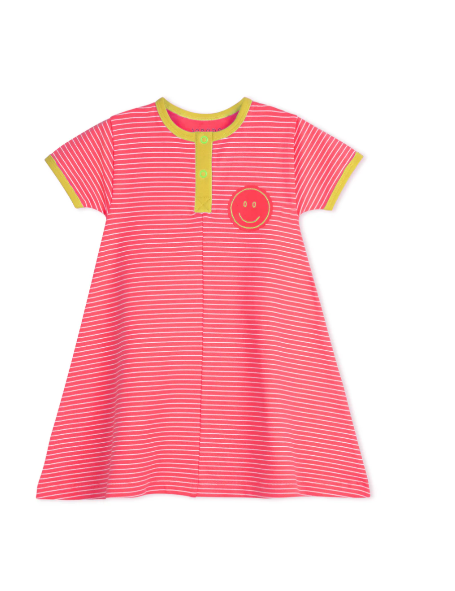 Smiley Stripe Short Sleeve Dress - Pink