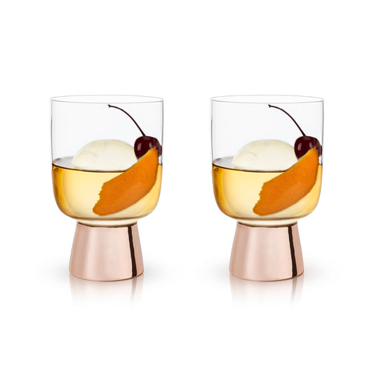 SET OF 12: Raye Copper Footed Cocktail Tumblers in Gift Box