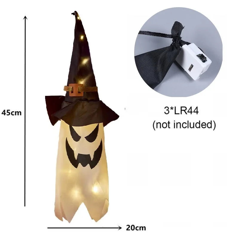 1 Pcs Halloween Decoration Flashing Light Gypsophila Ghost Festival Dress Up Glowing Wizard Ghost Hat Lamp Decor Hanging Lantern