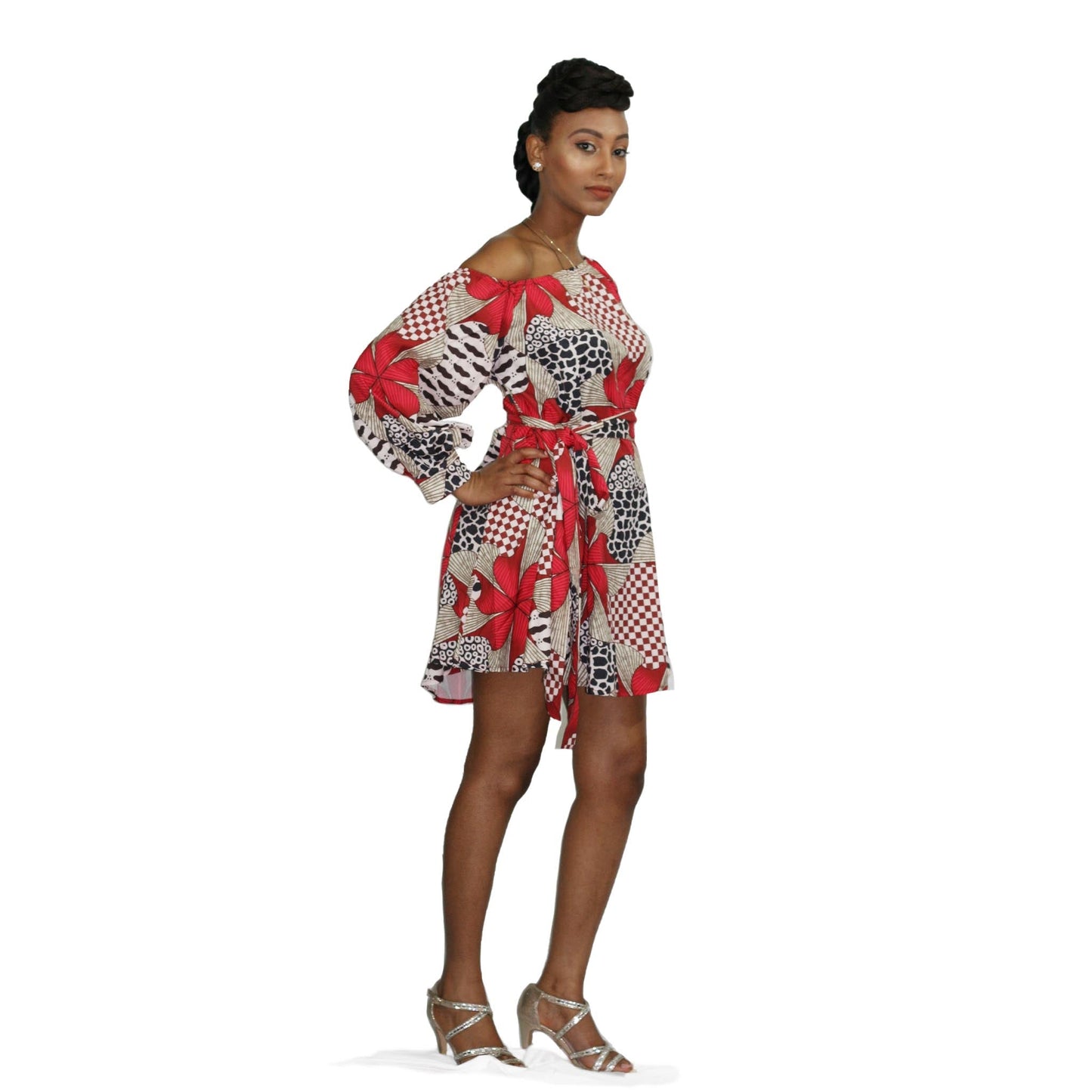 Ankara African Print Slide Off One Shoulder Mini Dress