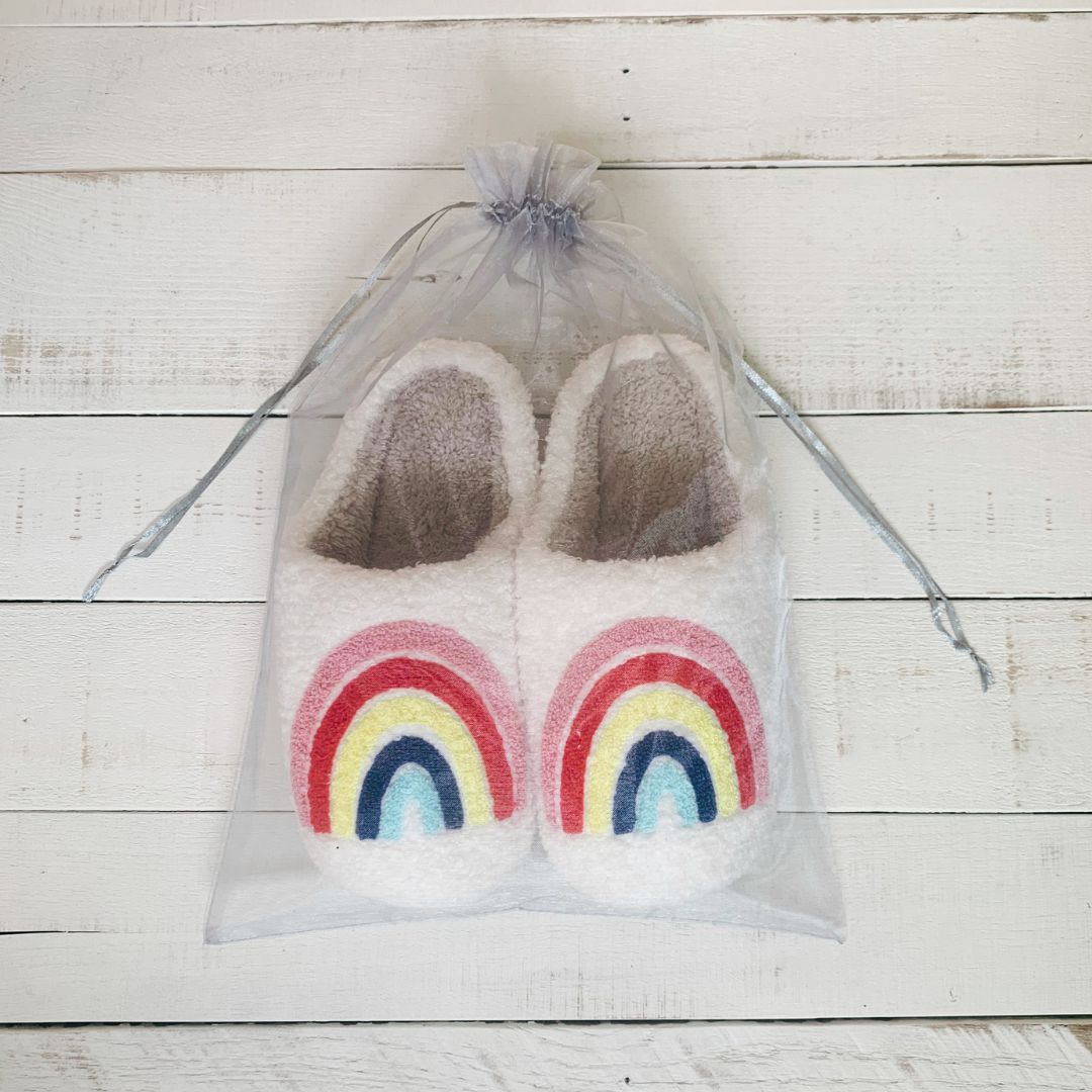 [Sizes 7-8 Remaining] Rainbow Plush Cozy Women's Slippers | Giftable Slip-On Mules House Shoes
