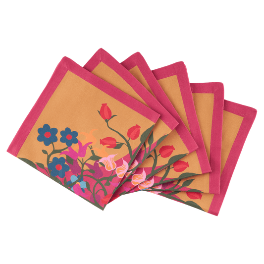 6 Napkins Blumen Orange