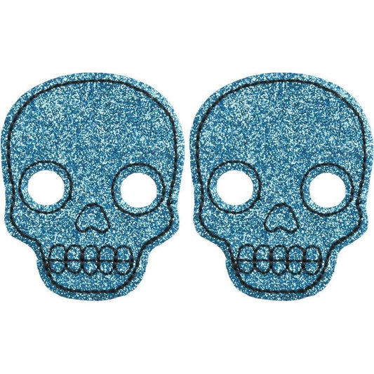 Sourpuss Aqua Blue Glitter Skull Hair Clips in Set of 2 | Gothic Hair Snap Clips
