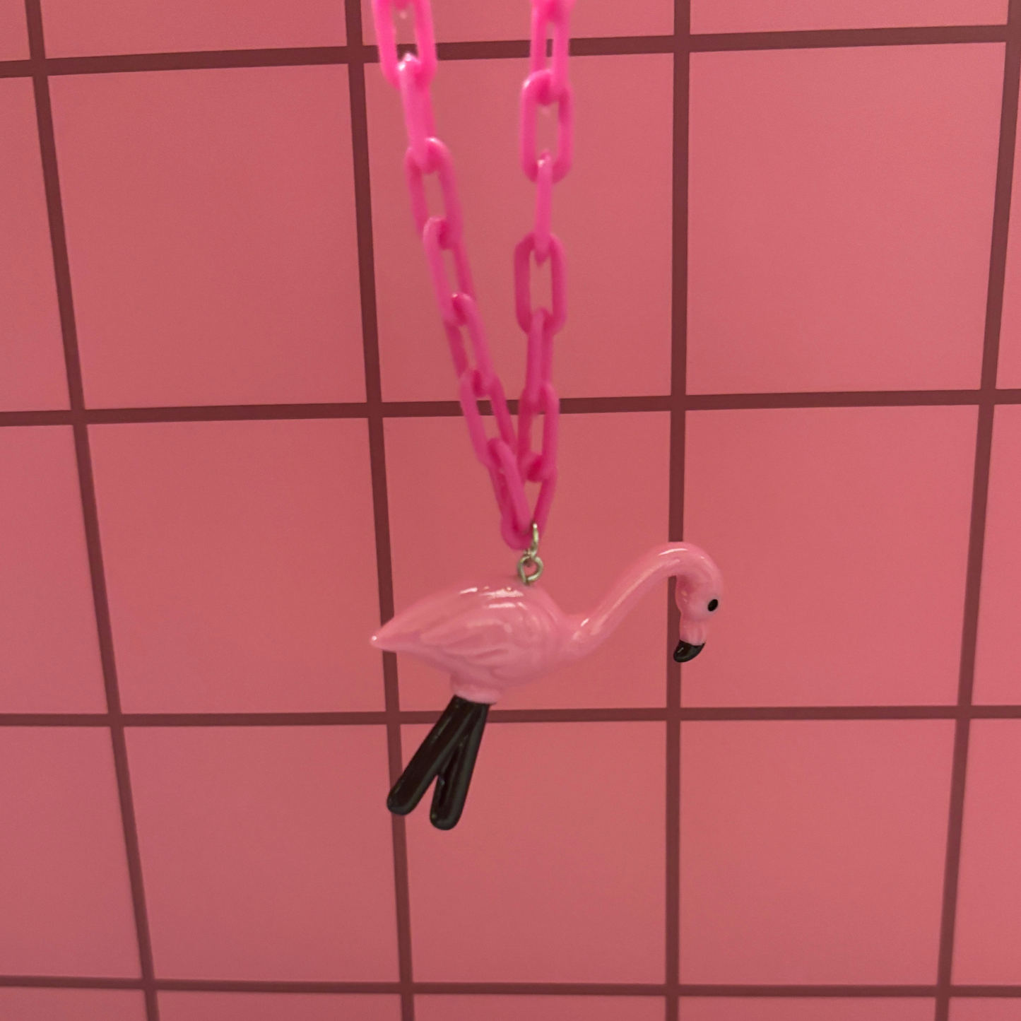 Sourpuss Chunky Flamingo Necklace | Retro Kitsch Pink Yard Ornament Jewelry