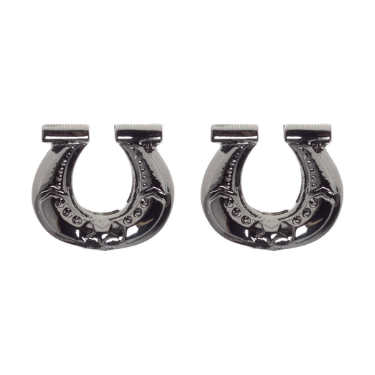 Sourpuss Earrings | Horseshoe Studs Black Gunmetal | Rockabilly Lucky Charm Jewelry