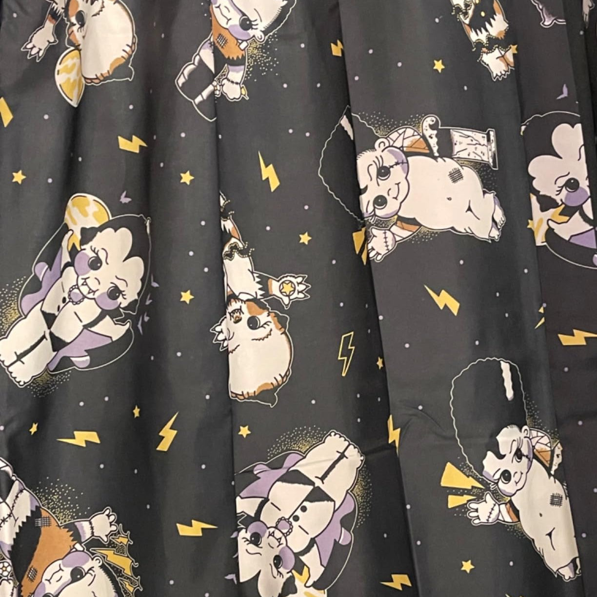 Sourpuss Kewpie Monsters Shower Curtain | Frankenstein Dracula Werewolf Polyester Bathroom Decor