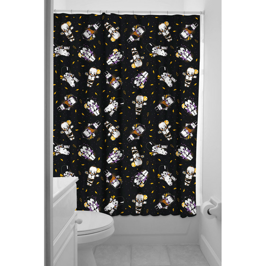 Sourpuss Kewpie Monsters Shower Curtain | Frankenstein Dracula Werewolf Polyester Bathroom Decor