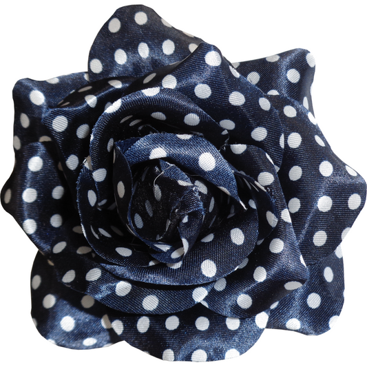 Sourpuss Navy Blue White Polka Dot Rose Hair Clip | Retro Pin-Up Rockabilly Hair Accessory