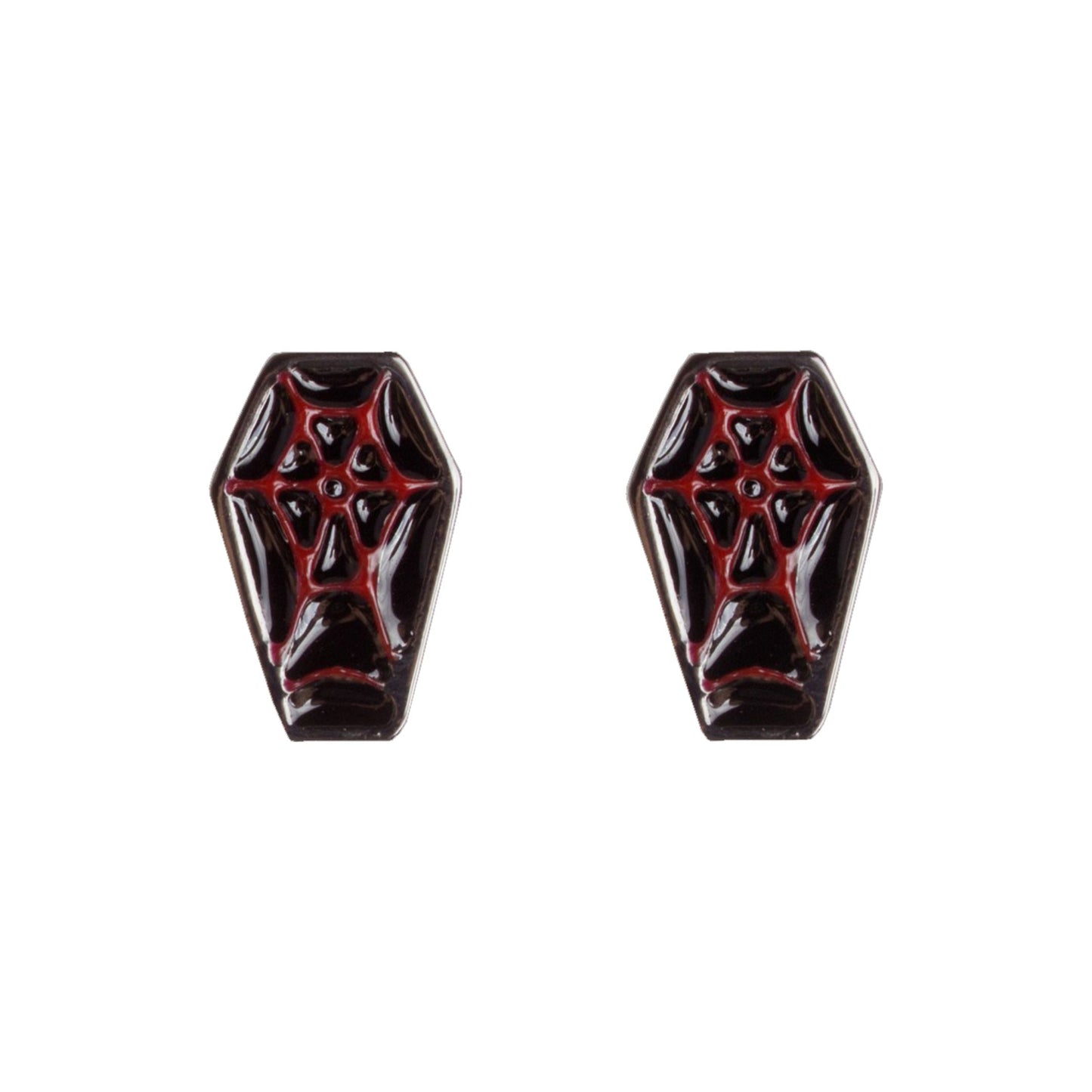 Sourpuss Red & Black Coffin Earrings | Gothic Studs Alternative Jewelry | Spooky Fashion Accessories