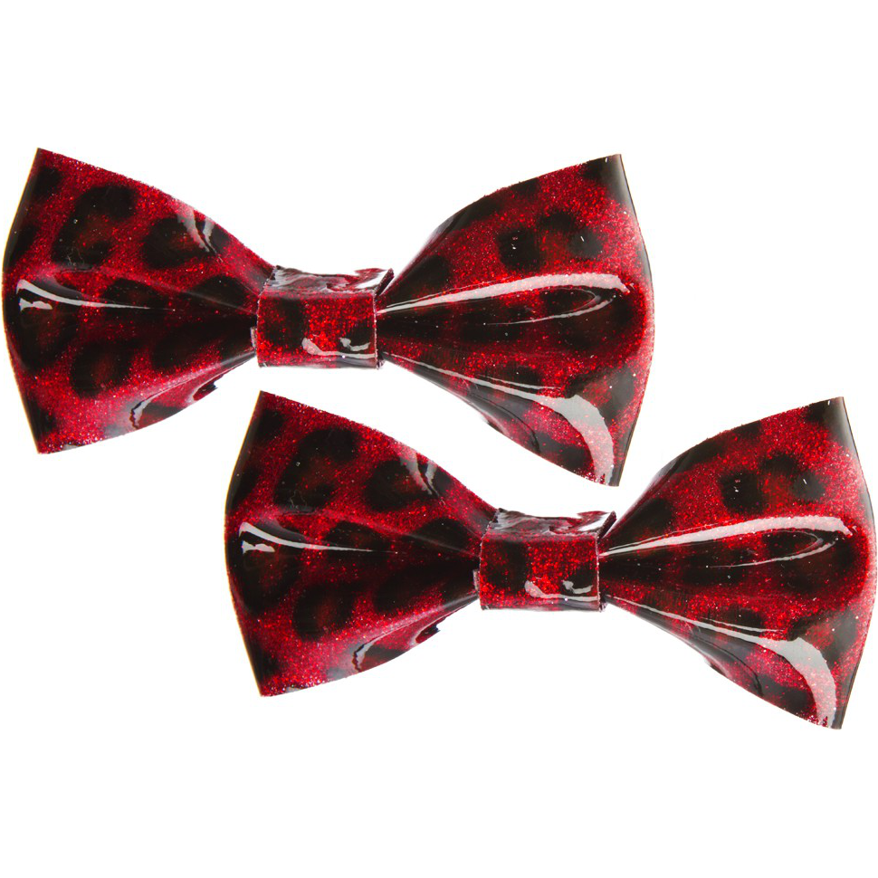 Sourpuss Red Leopard Glitter Hair Bows Set of 2 | Retro Rockabilly Pin-Up Hair Clips